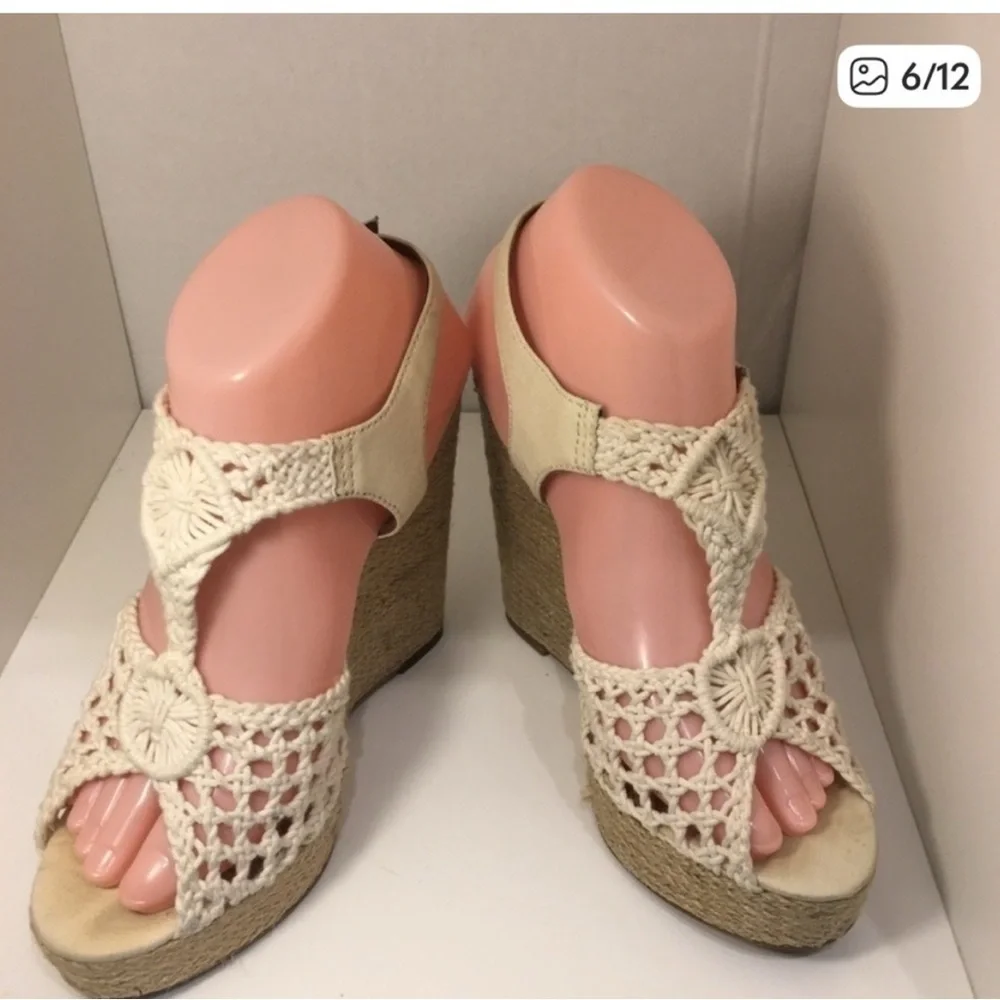 Lucky Brand Woven Cream Wedge Sandals - Women's Espadrille Size 7.5M SB-BA